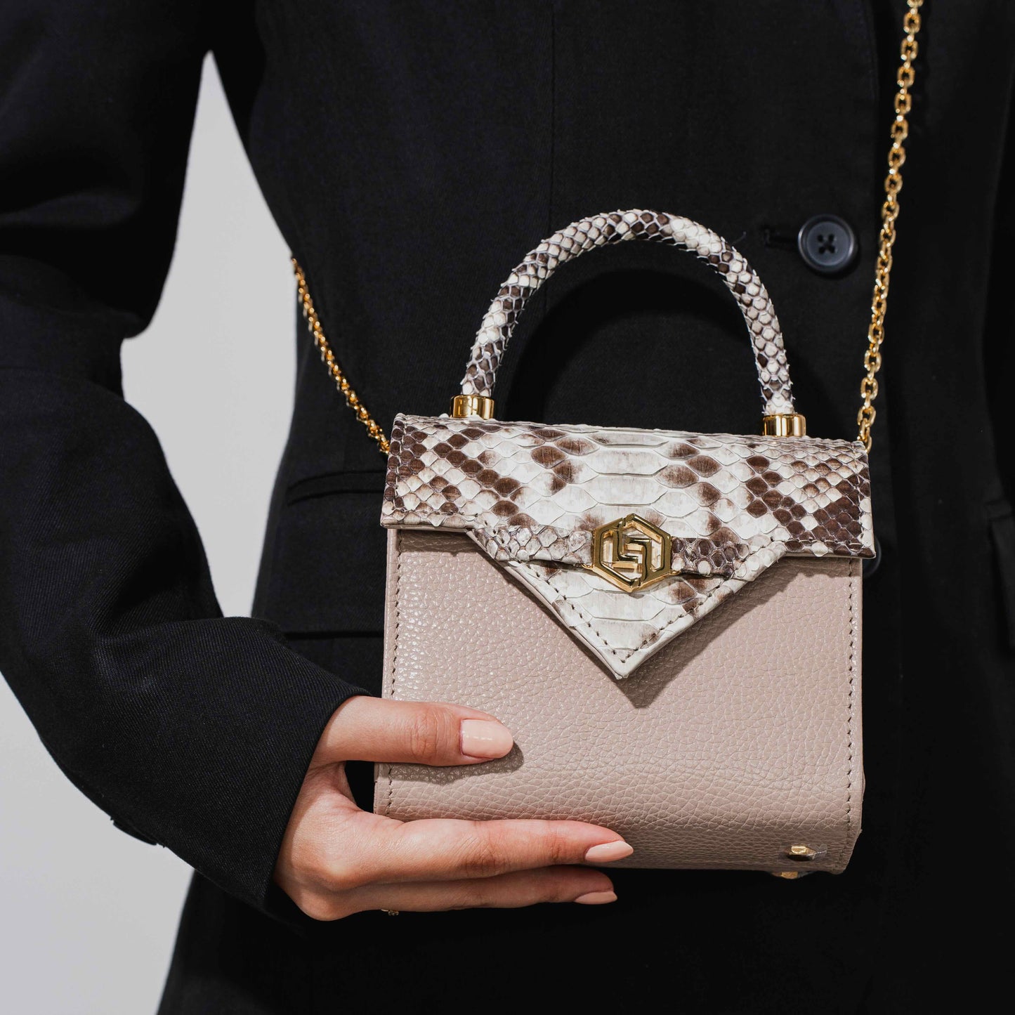 Natural w/ cream combo - Micro Bag Python with Cream Cow Leather