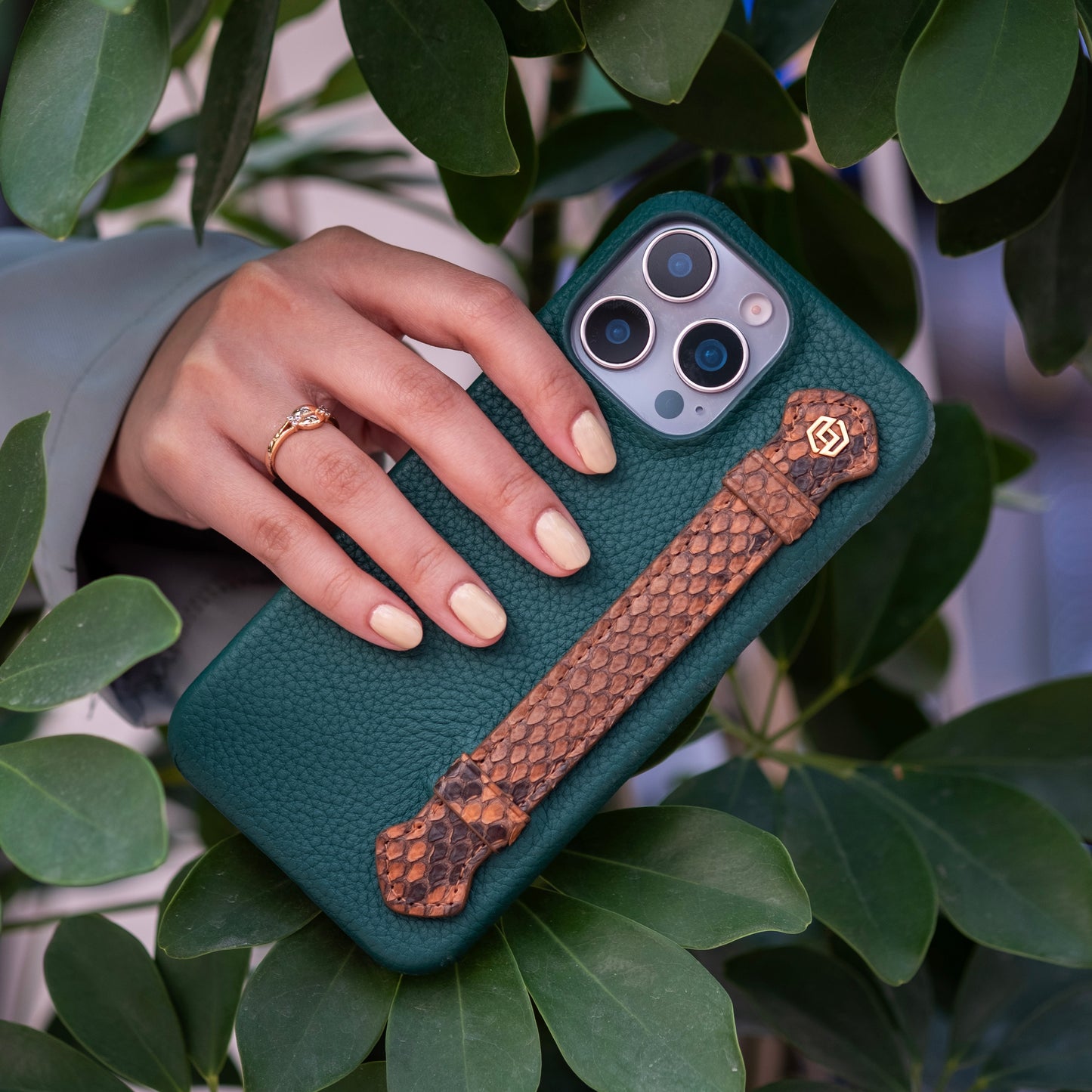 Green with python side strap Brown - iPhone 16 pro max
