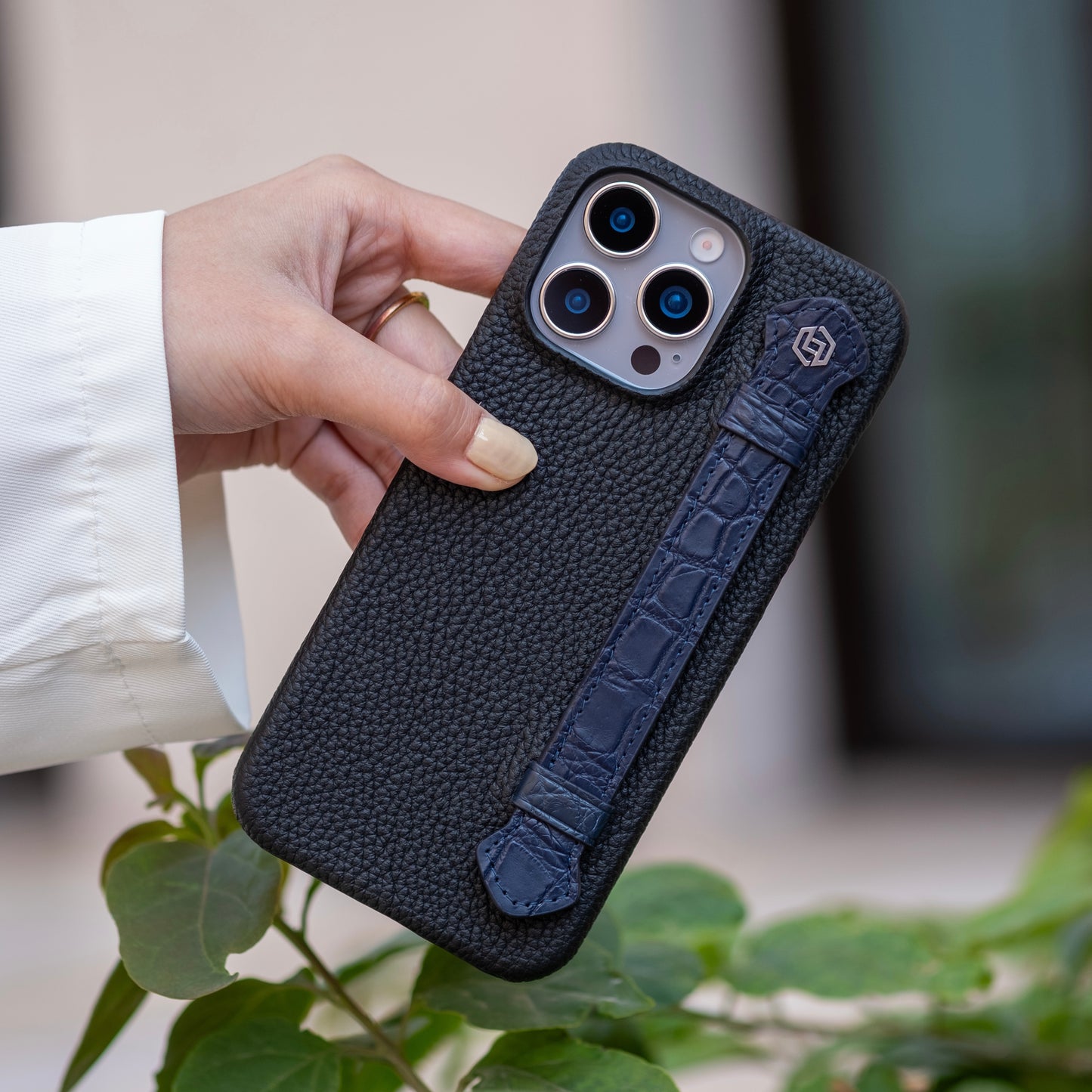 Black with crocodile side strap Blue - iPhone 16 pro max