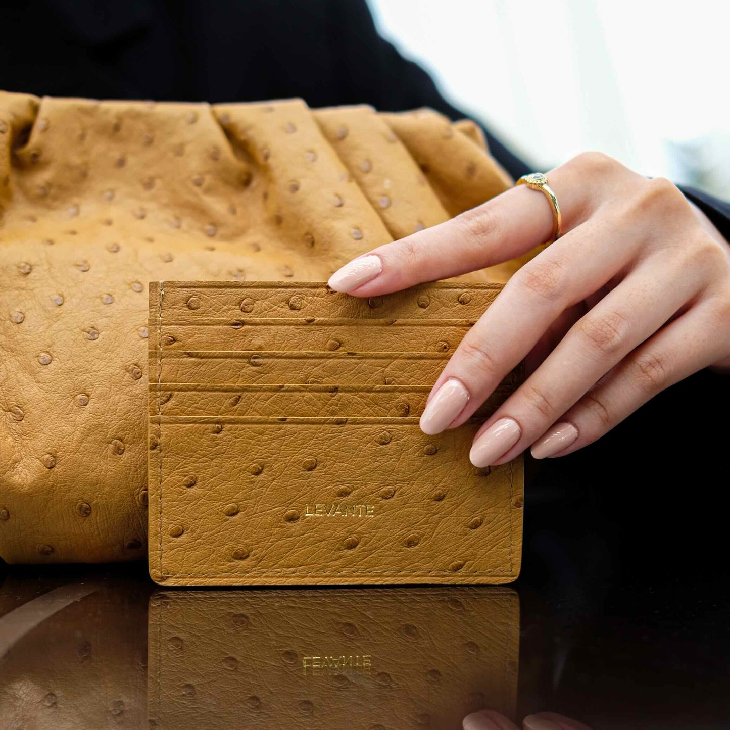 Brown Beige - Card Holder Ostrich