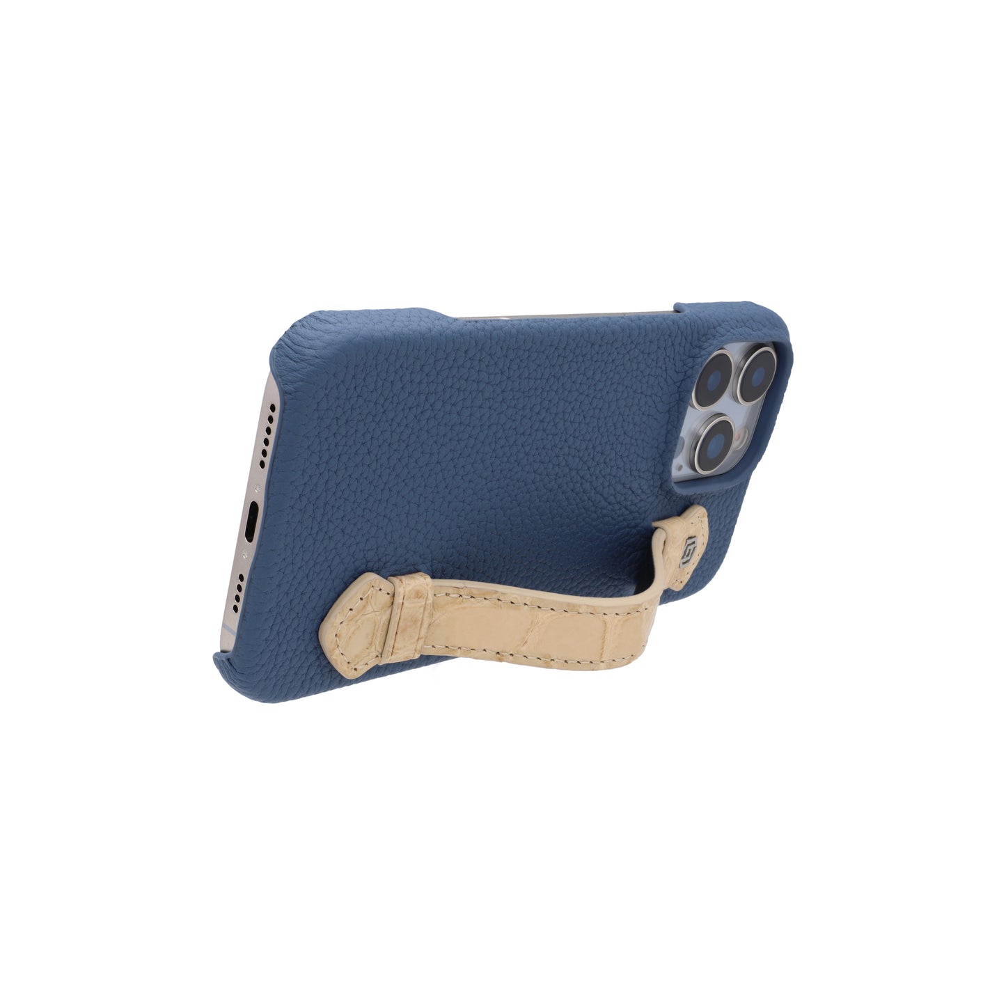 Blue with crocodile side strap Beige - iPhone 16 pro