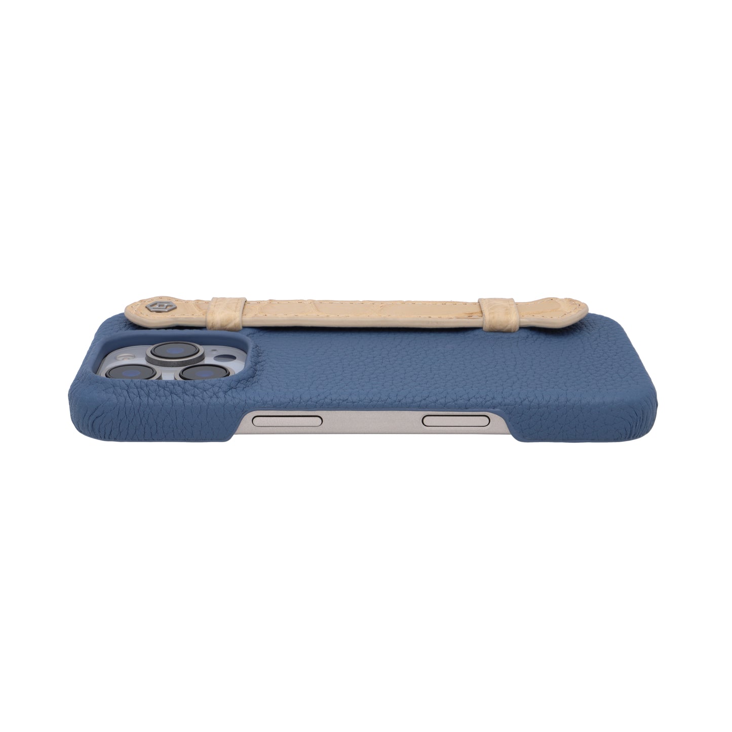 Blue with crocodile side strap Beige - iPhone 16 pro
