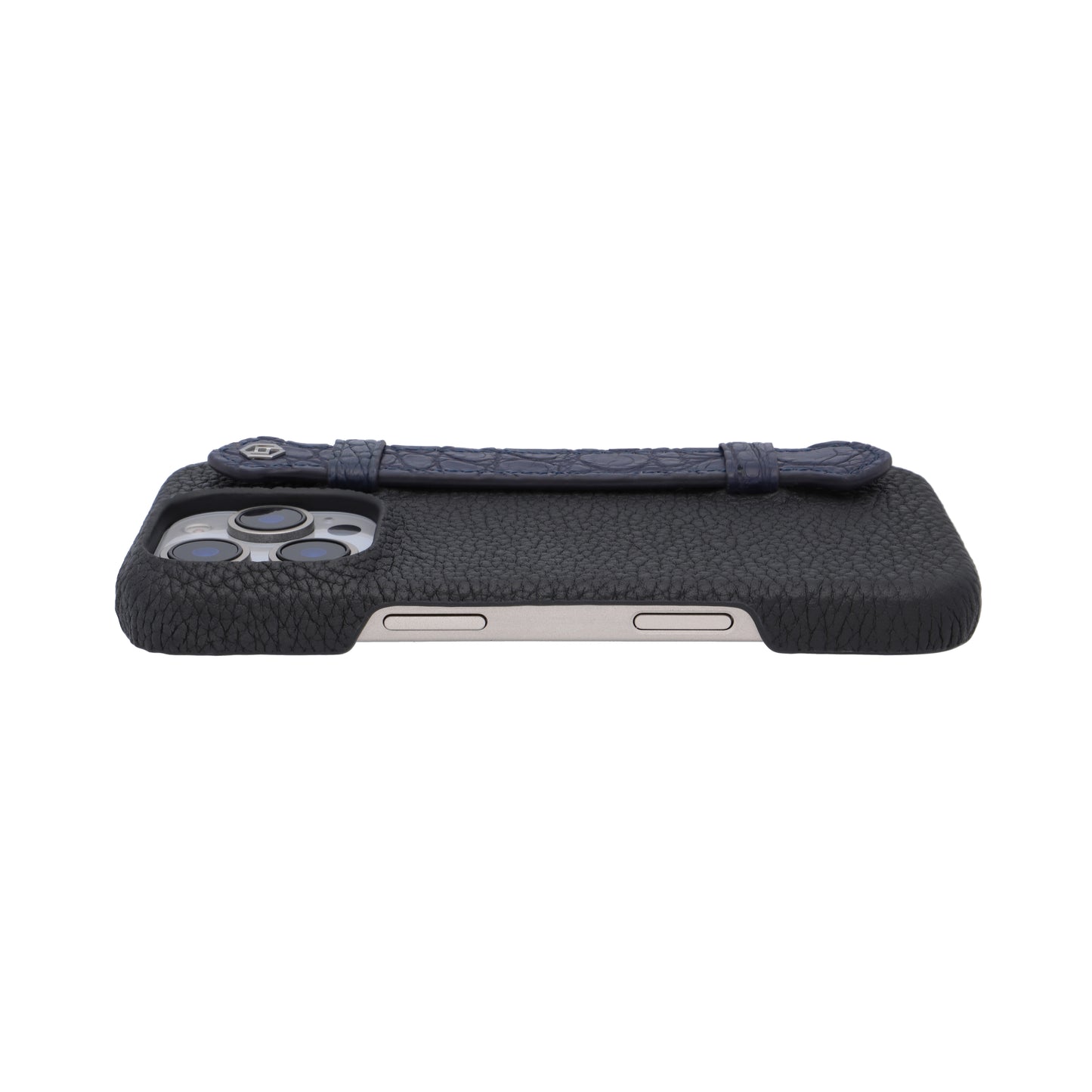 Black with crocodile side strap Blue - iPhone 16 pro