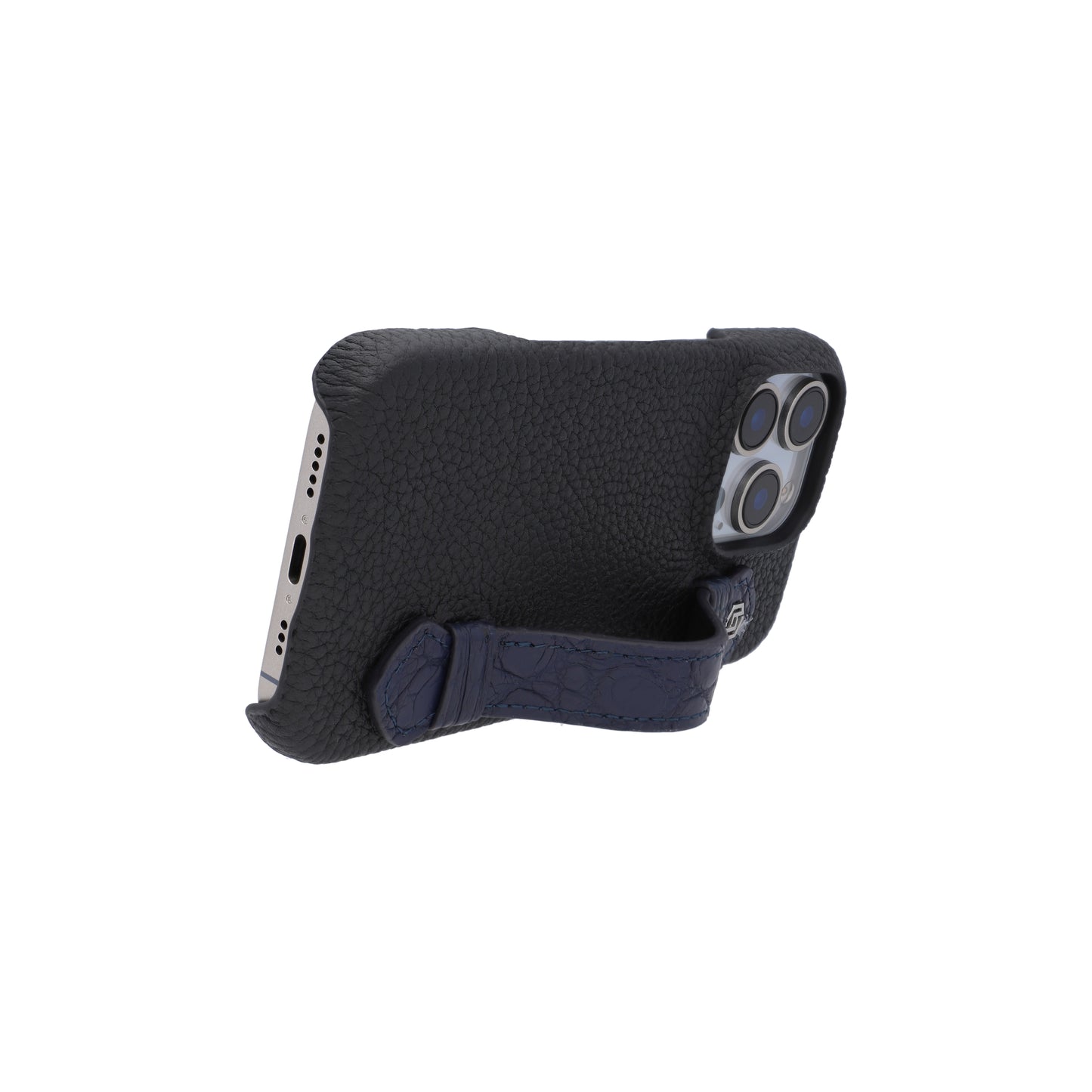 Black with crocodile side strap Blue - iPhone 16 pro