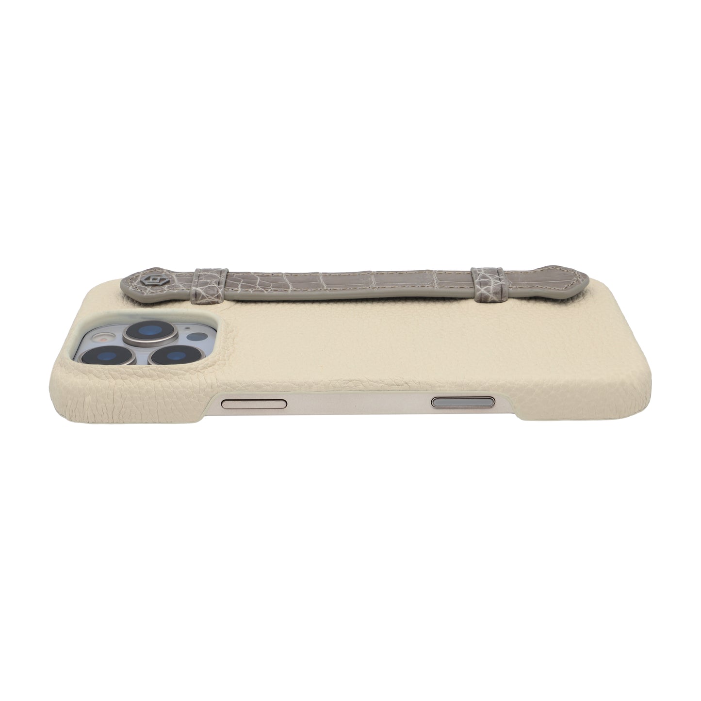 Beige with crocodile side strap Grey - iPhone 16 pro