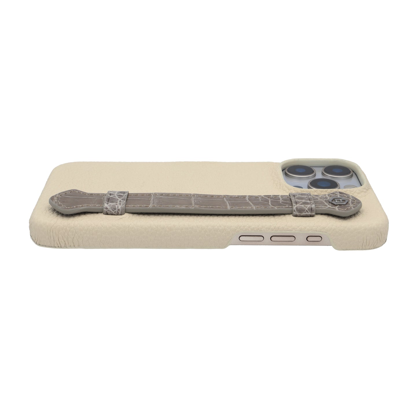 Beige with crocodile side strap Grey - iPhone 16 pro