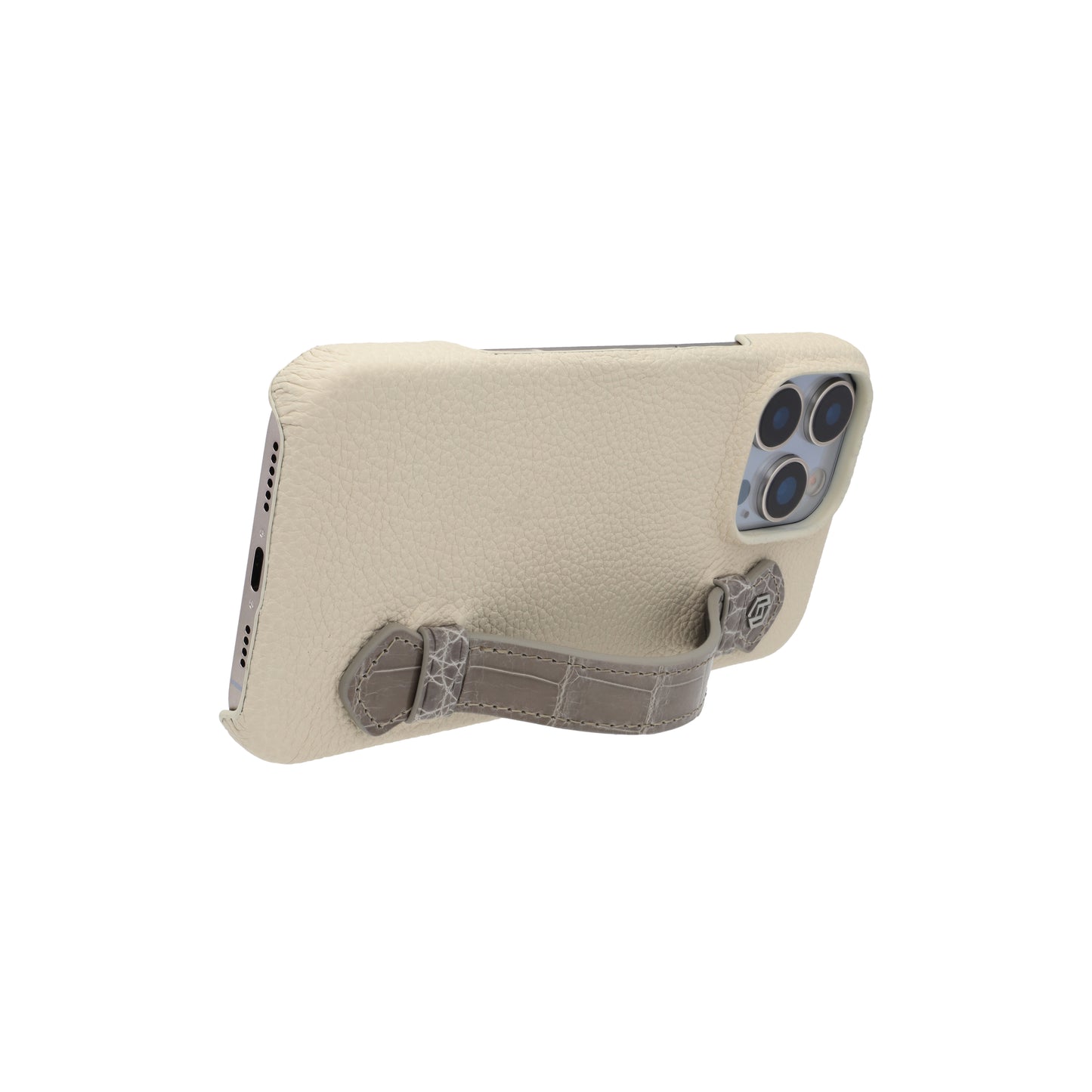 Beige with crocodile side strap Grey - iPhone 16 pro