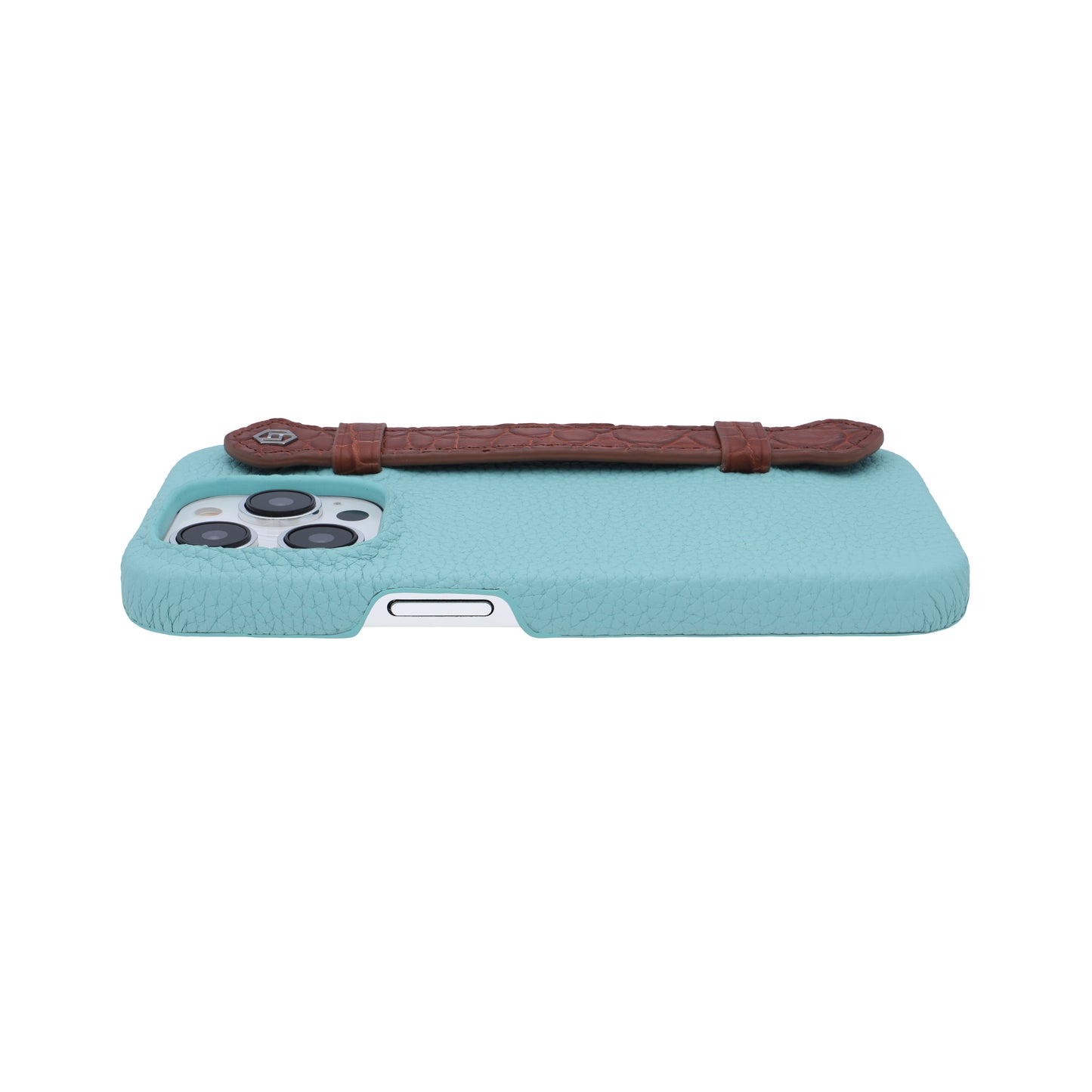 Macaron Blue with crocodile side strap Brown - iPhone 15 pro