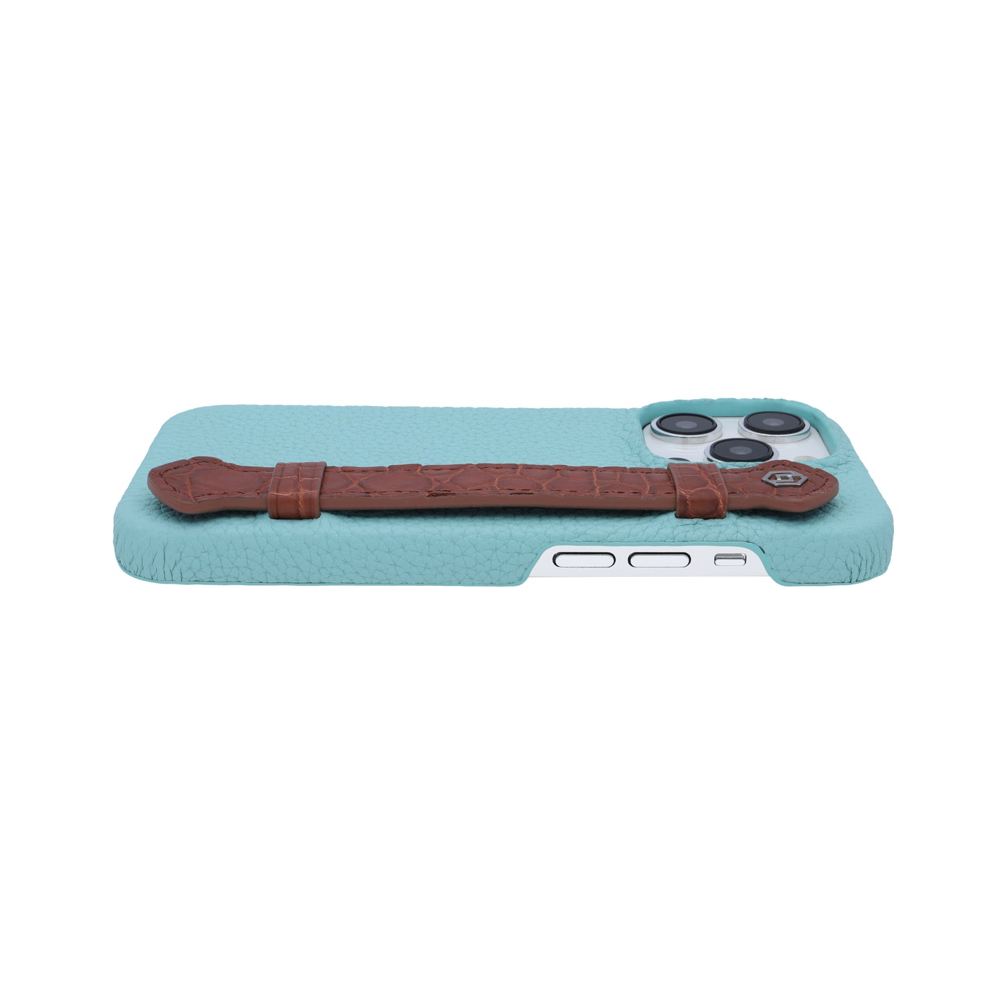 Macaron Blue with crocodile side strap Brown - iPhone 15 pro
