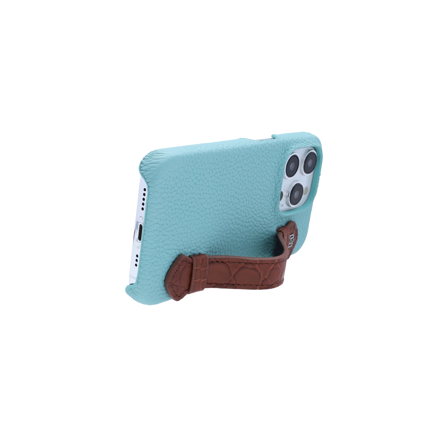 Macaron Blue with crocodile side strap Brown - iPhone 15 pro