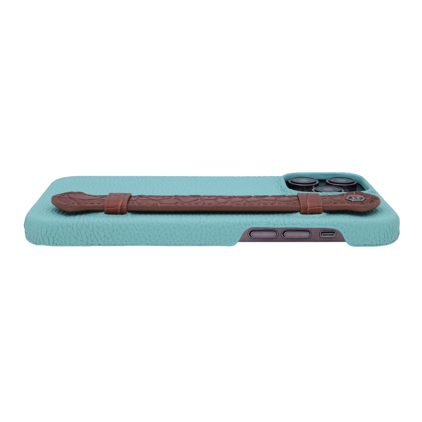 Macaron Blue with crocodile side strap Brown - iPhone 14 pro max
