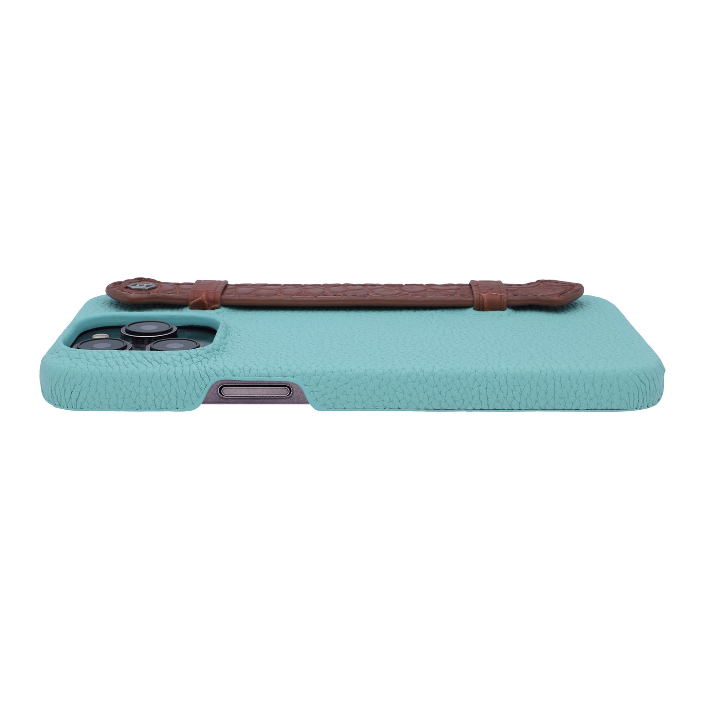 Macaron Blue with crocodile side strap Brown - iPhone 14 pro max