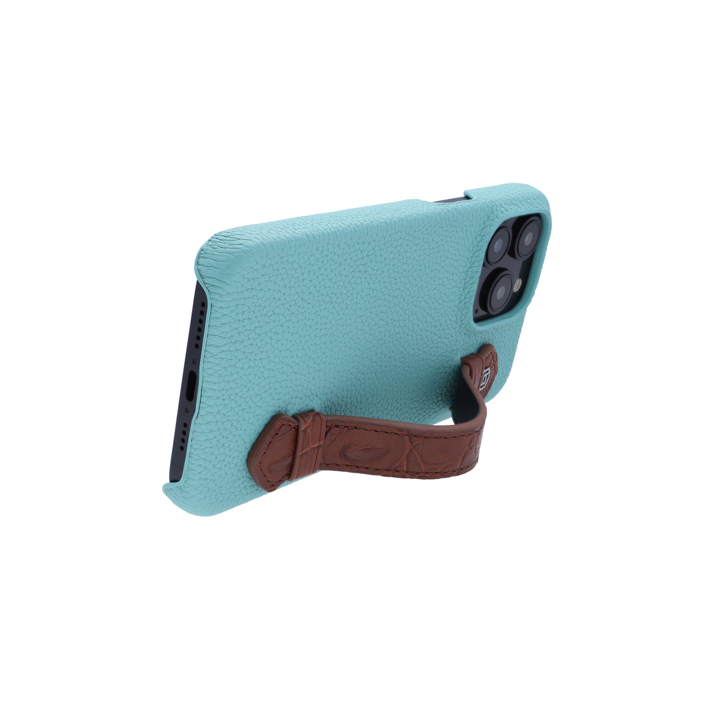 Macaron Blue with crocodile side strap Brown - iPhone 15 pro max