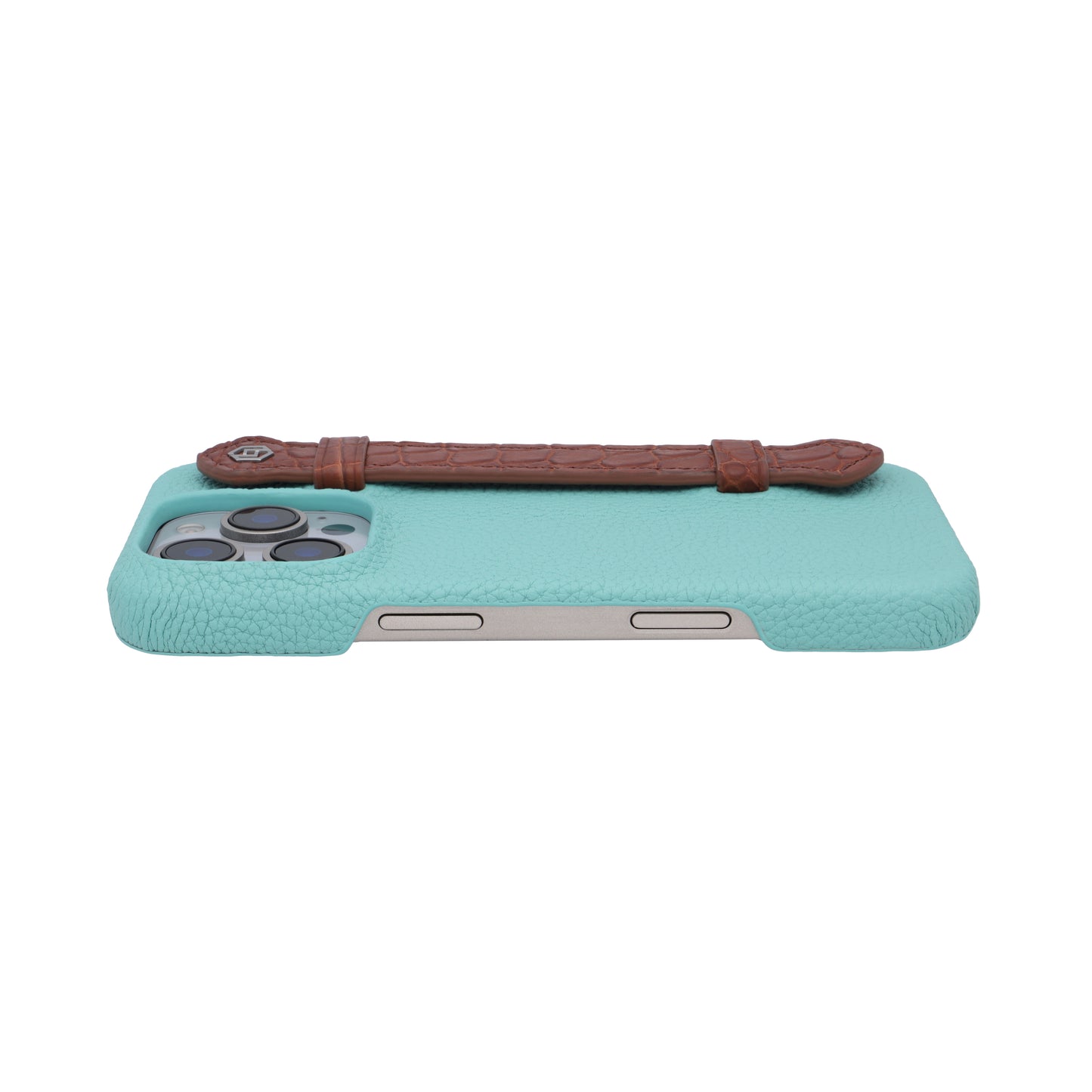 Macaron Blue with crocodile side strap Brown - iPhone 16 pro