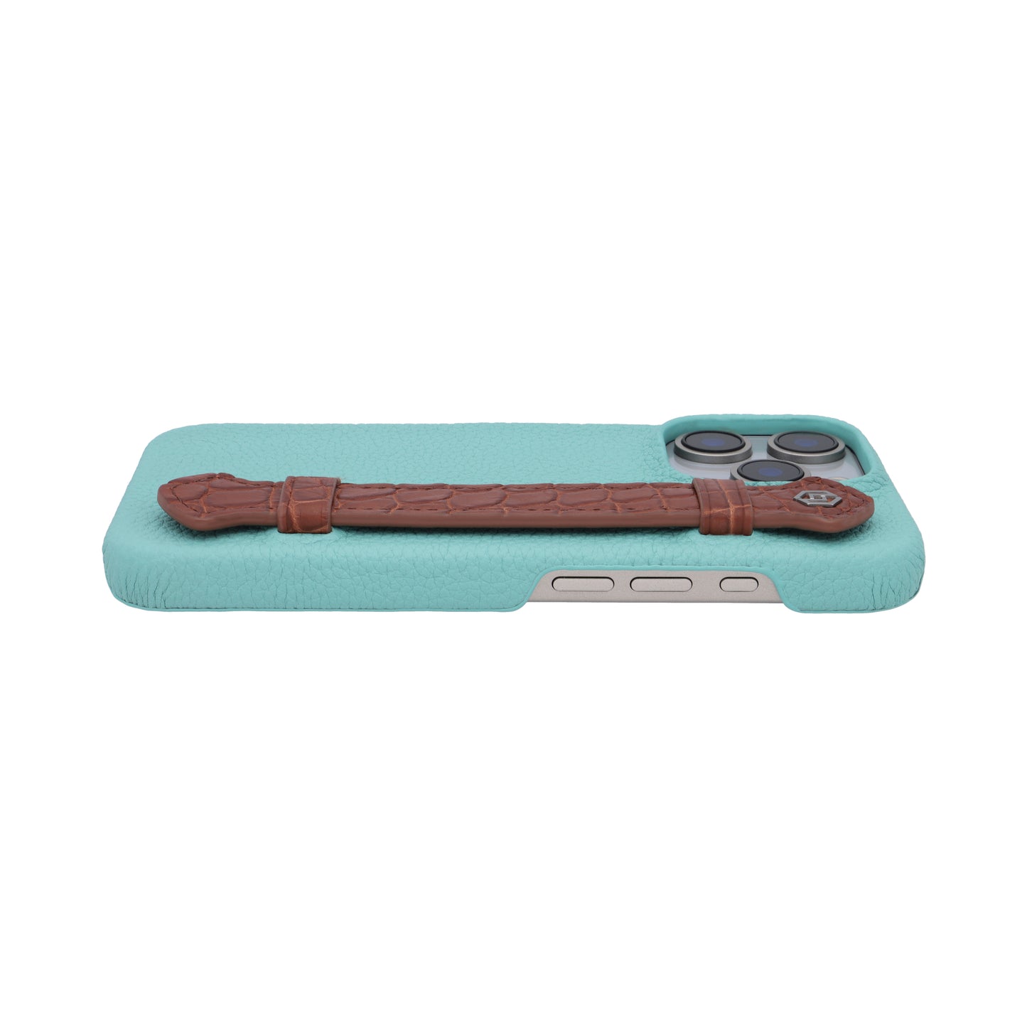 Macaron Blue with crocodile side strap Brown - iPhone 16 pro