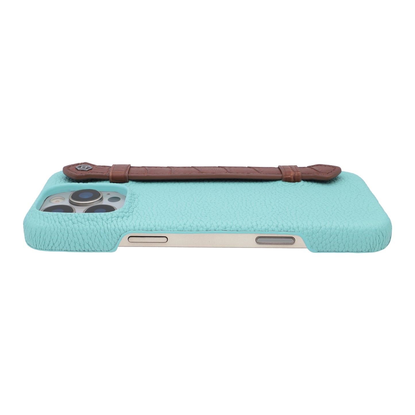 Macaron Blue with crocodile side strap Brown - iPhone 16 pro max