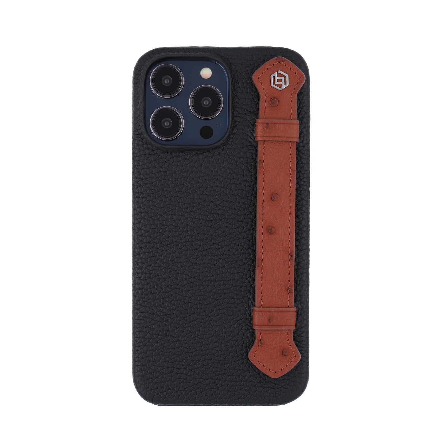 Black with ostrich side strap Brown - iPhone 14 pro max