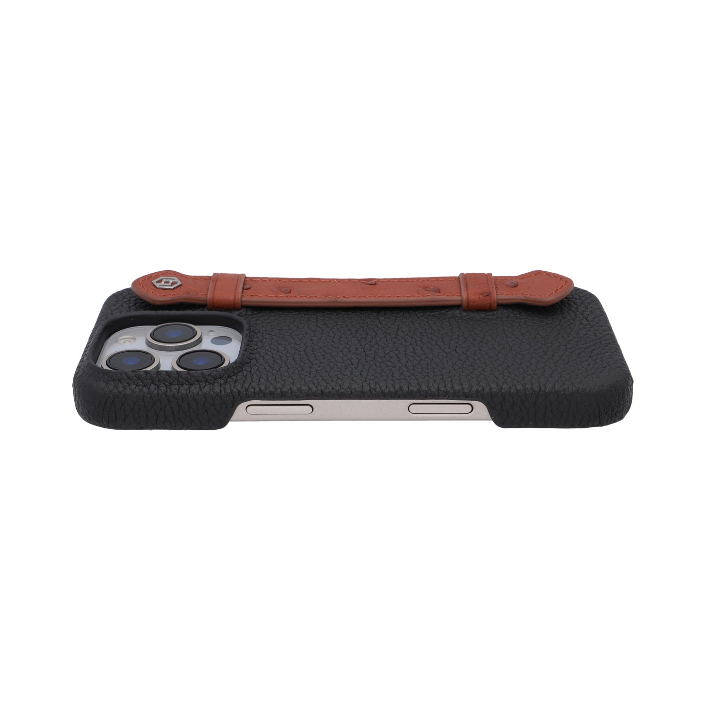 Black with ostrich side strap Brown - iPhone 16 pro