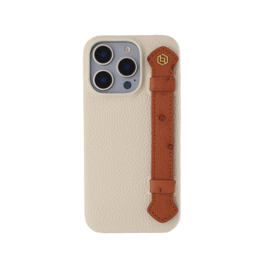 Beige with ostrich side strap Brown - iPhone 16 pro