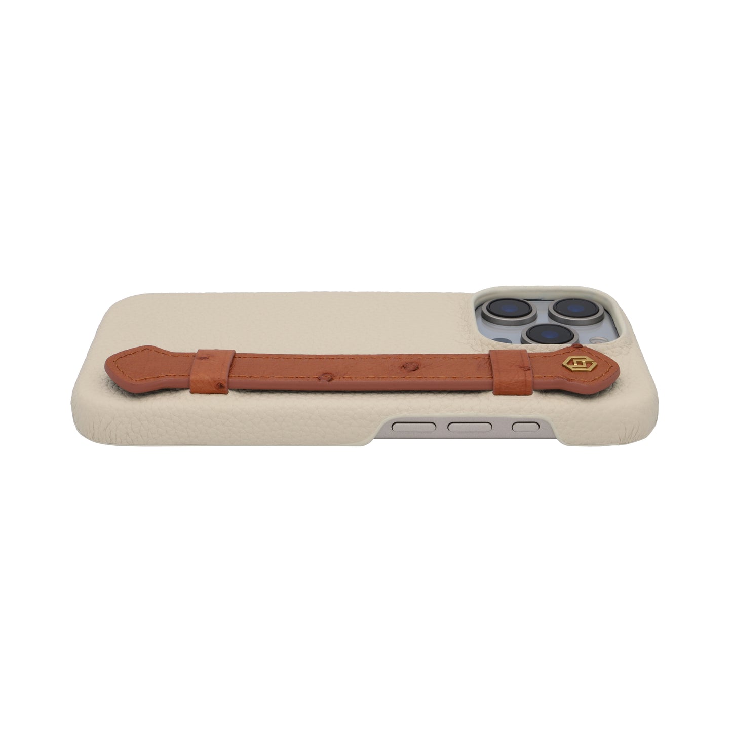 Beige with ostrich side strap Brown - iPhone 16 pro