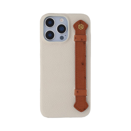 Beige with ostrich side strap Brown - iPhone 16 pro max