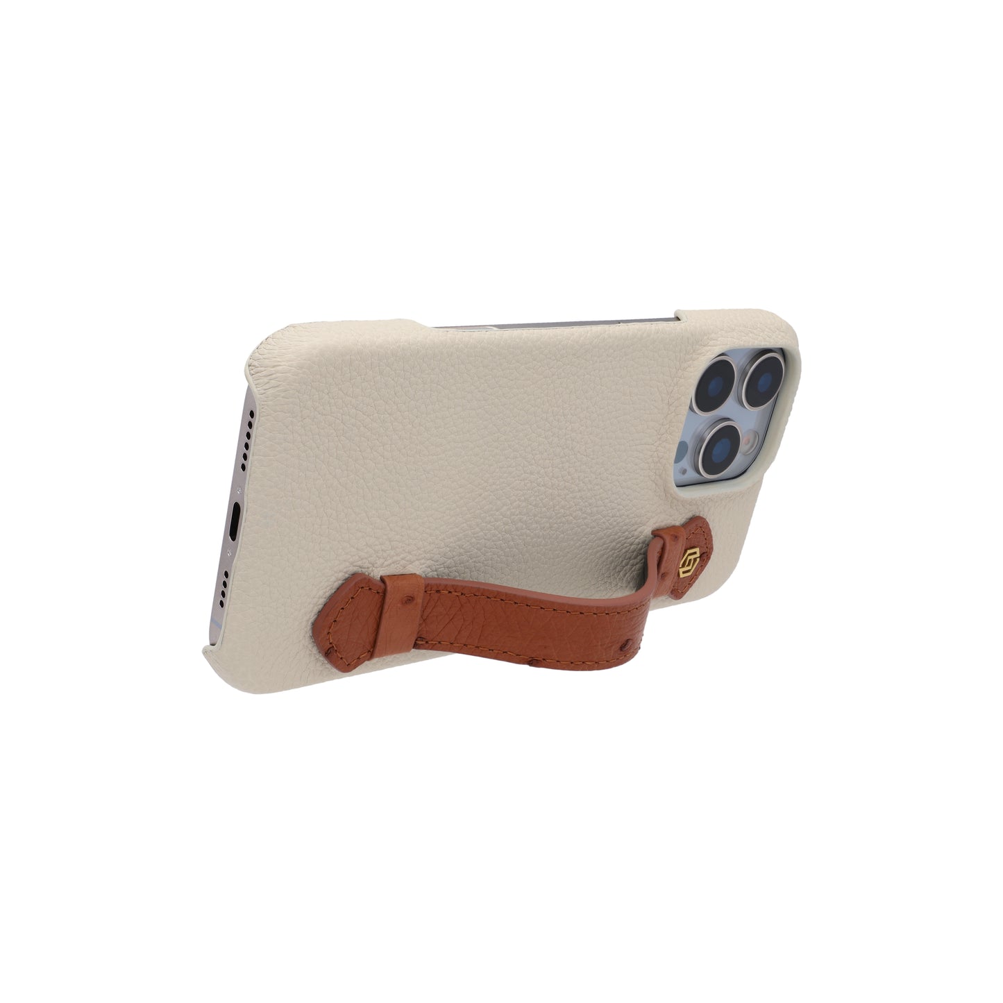 Beige with ostrich side strap Brown - iPhone 16 pro max