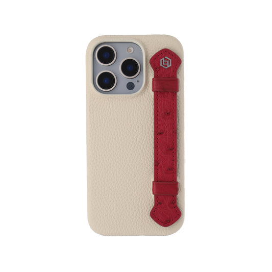 Beige with ostrich side strap Maroon - iPhone 16 pro