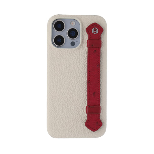 Beige with ostrich side strap Maroon - iPhone 16 pro max
