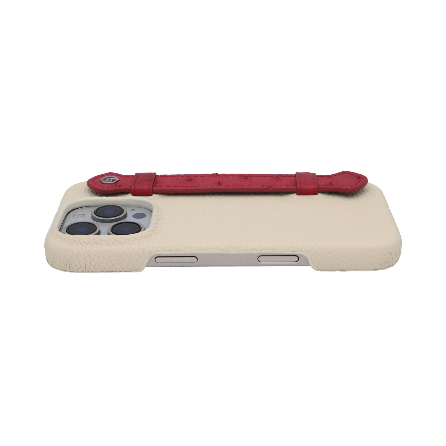 Beige with ostrich side strap Maroon - iPhone 16 pro