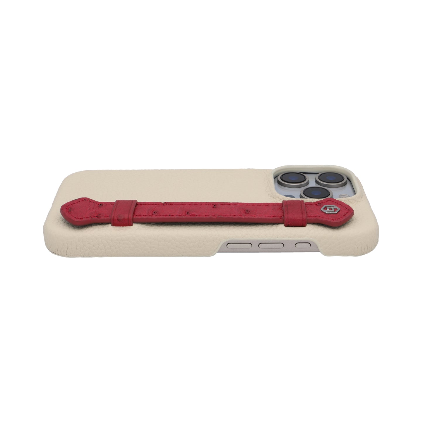 Beige with ostrich side strap Maroon - iPhone 16 pro