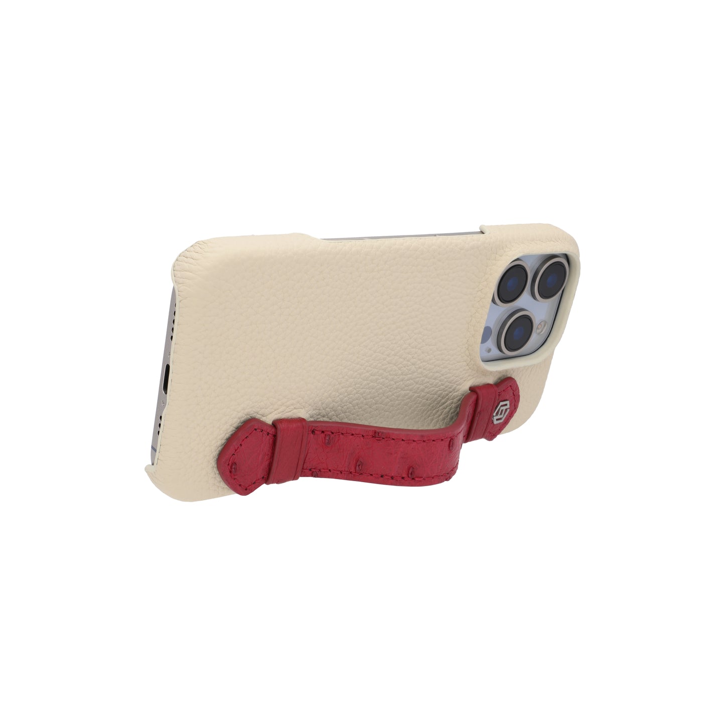 Beige with ostrich side strap Maroon - iPhone 16 pro