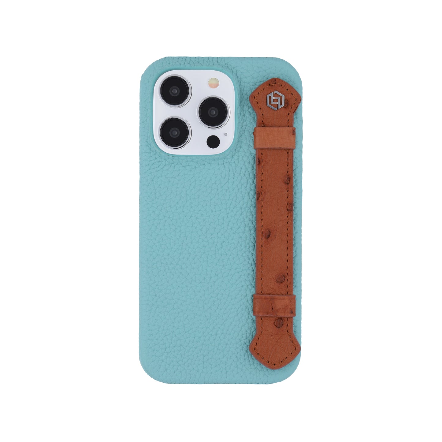 Macaron Blue with ostrich side strap Brown - iPhone 14 pro
