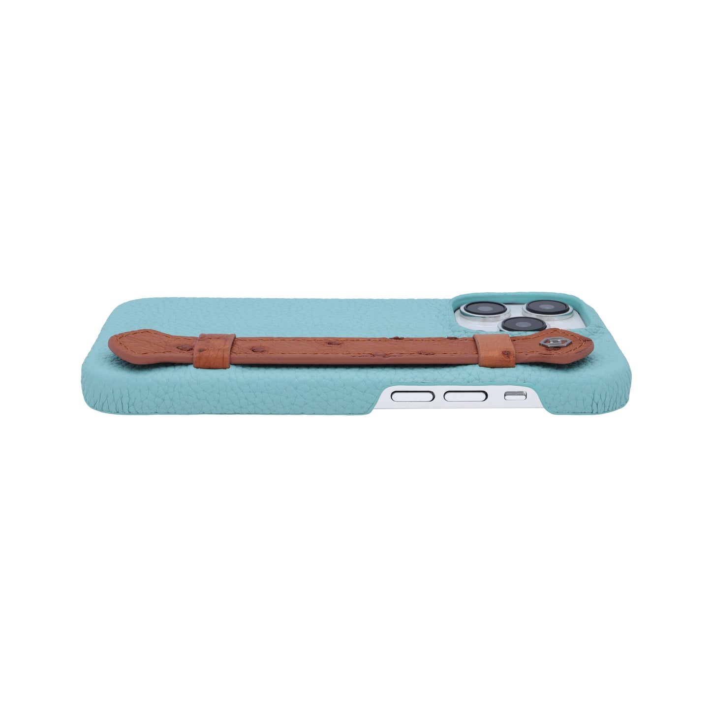 Macaron Blue with ostrich side strap Brown - iPhone 14 pro