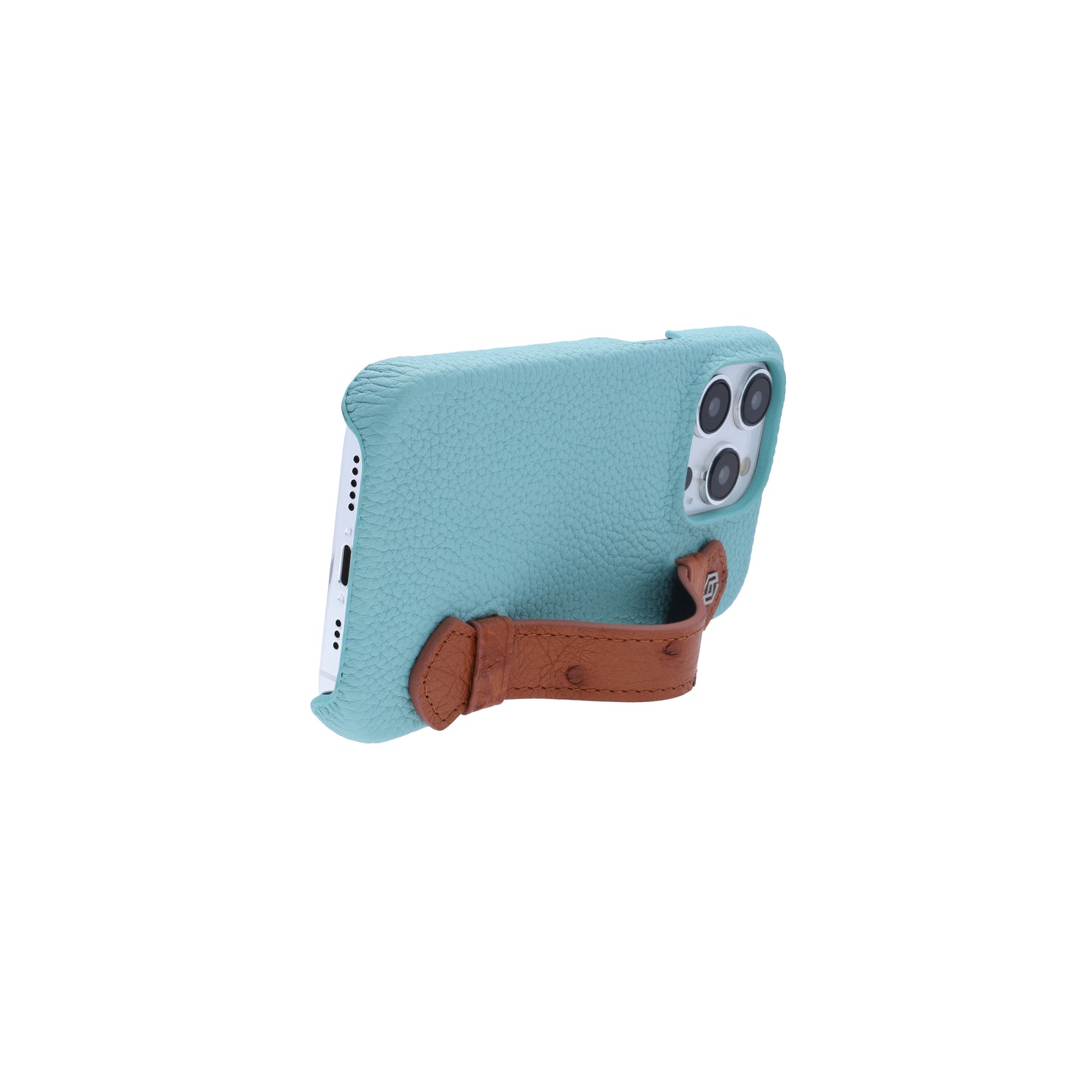 Macaron Blue with ostrich side strap Brown - iPhone 14 pro