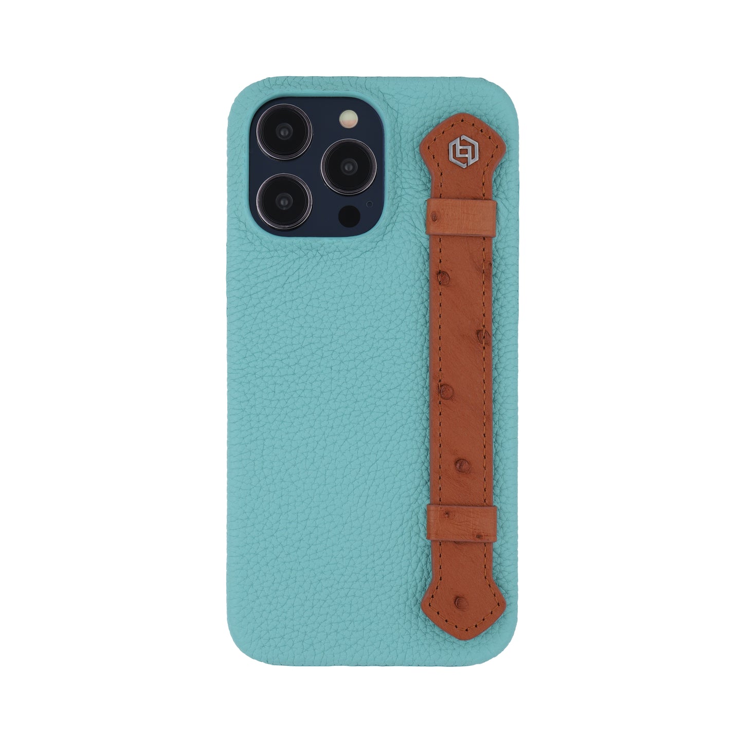 Macaron Blue with ostrich side strap Brown - iPhone 14 pro max