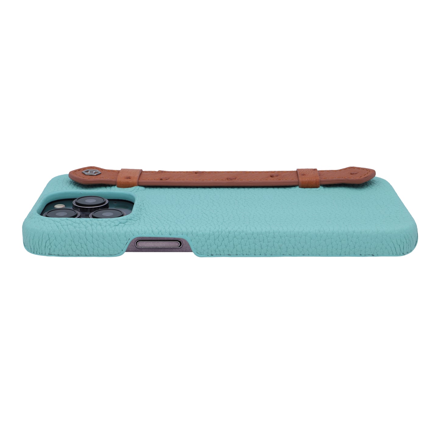 Macaron Blue with ostrich side strap Brown - iPhone 14 pro max