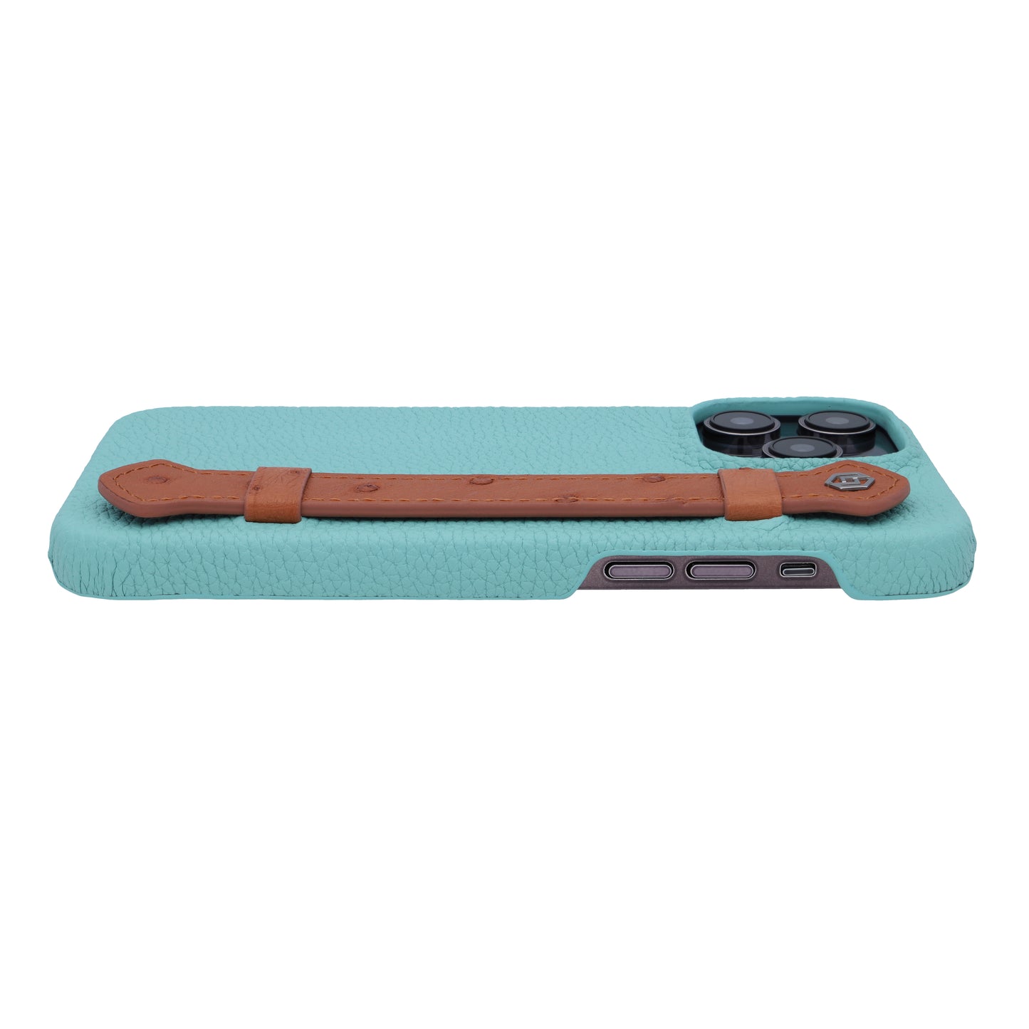 Macaron Blue with ostrich side strap Brown - iPhone 14 pro max
