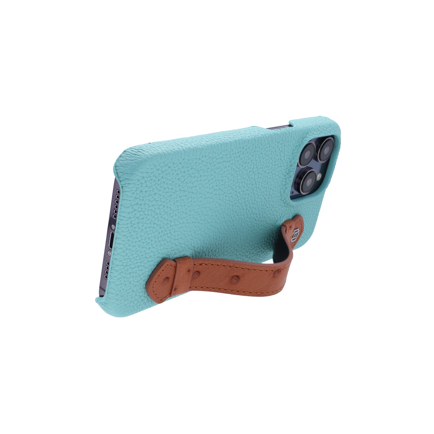 Macaron Blue with ostrich side strap Brown - iPhone 14 pro max