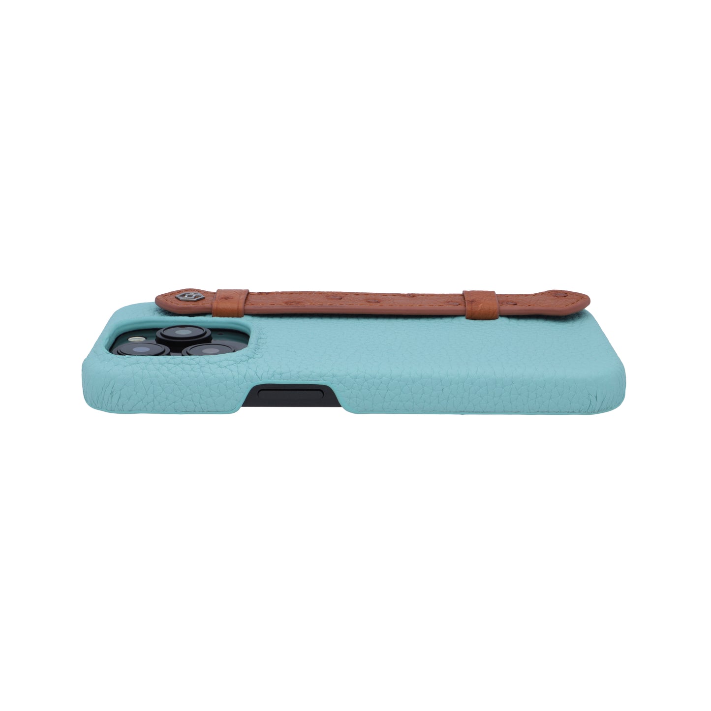 Macaron Blue with ostrich side strap Brown - iPhone 15 pro