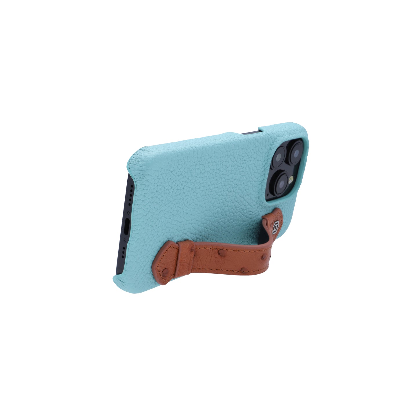 Macaron Blue with ostrich side strap Brown - iPhone 15 pro