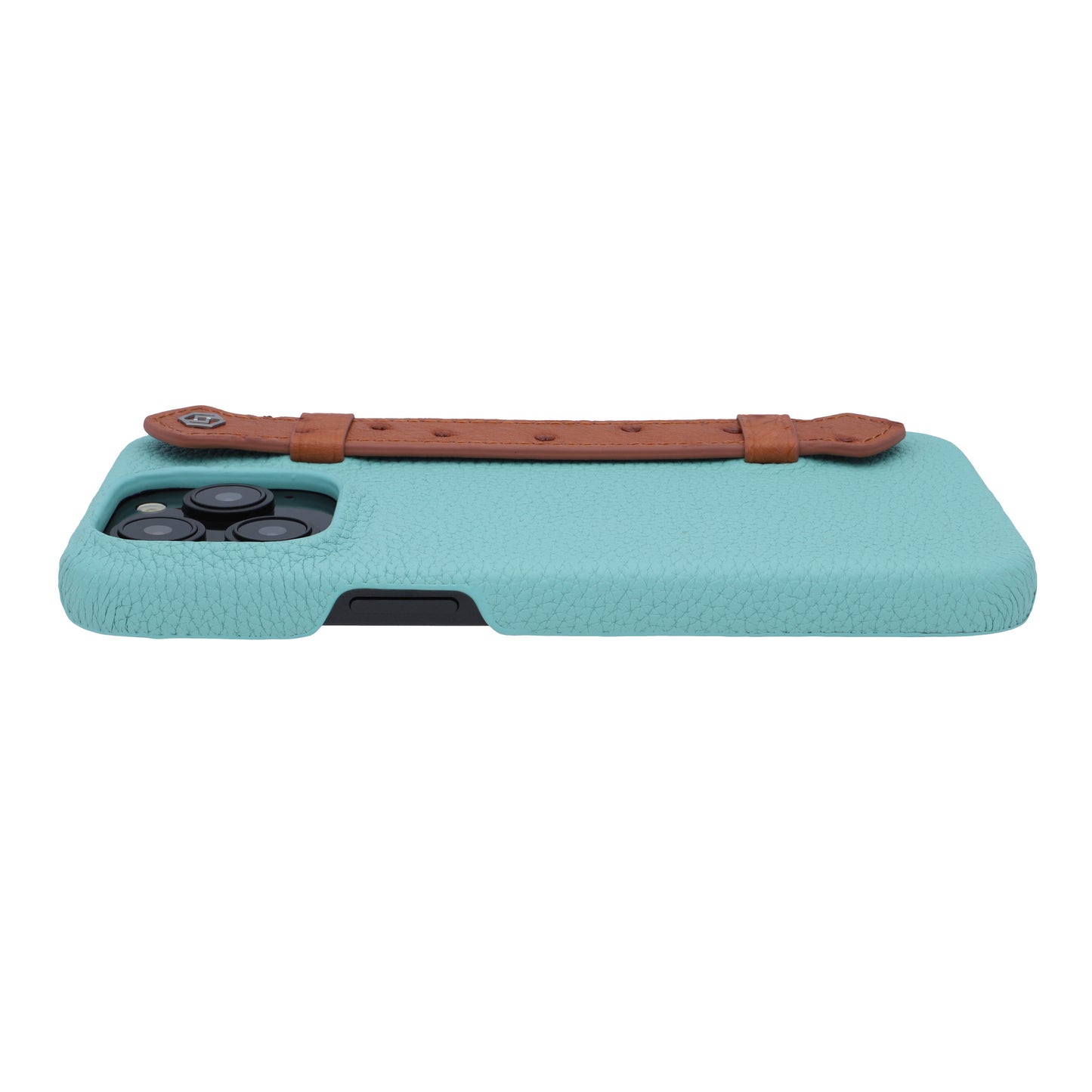 Macaron Blue with ostrich side strap Brown - iPhone 15 pro max
