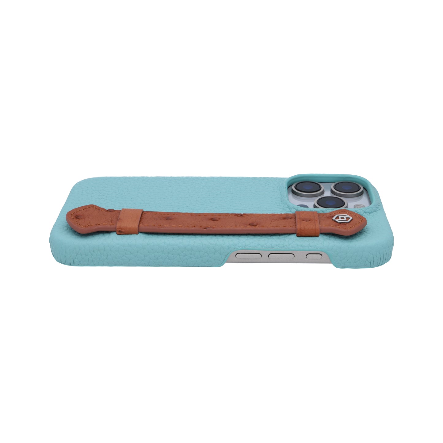 Macaron Blue with ostrich side strap Brown - iPhone 16 pro