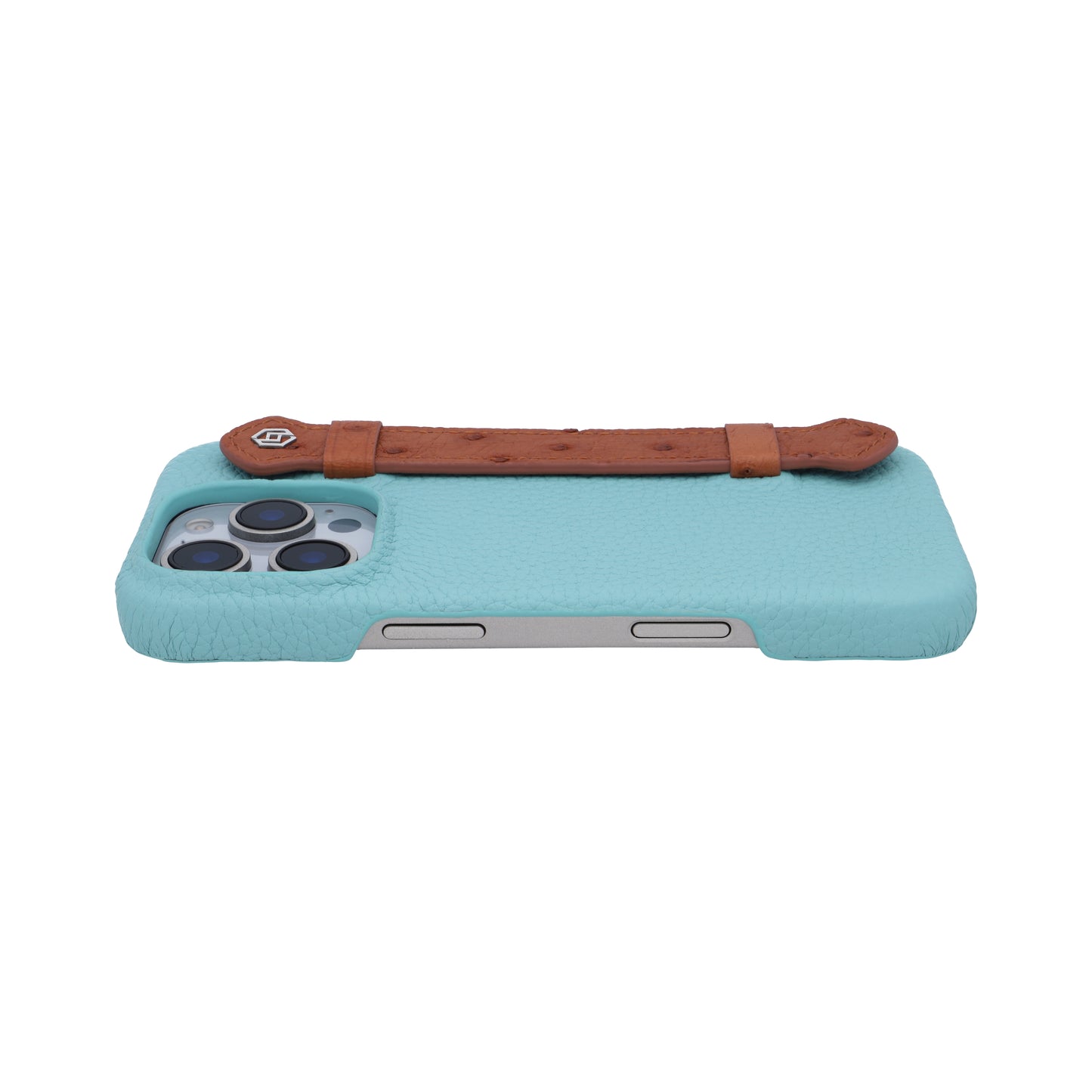 Macaron Blue with ostrich side strap Brown - iPhone 16 pro