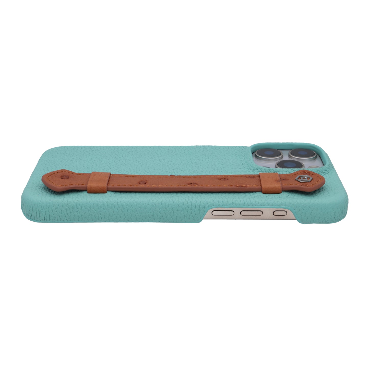 Macaron Blue with ostrich side strap Brown - iPhone 16 pro max