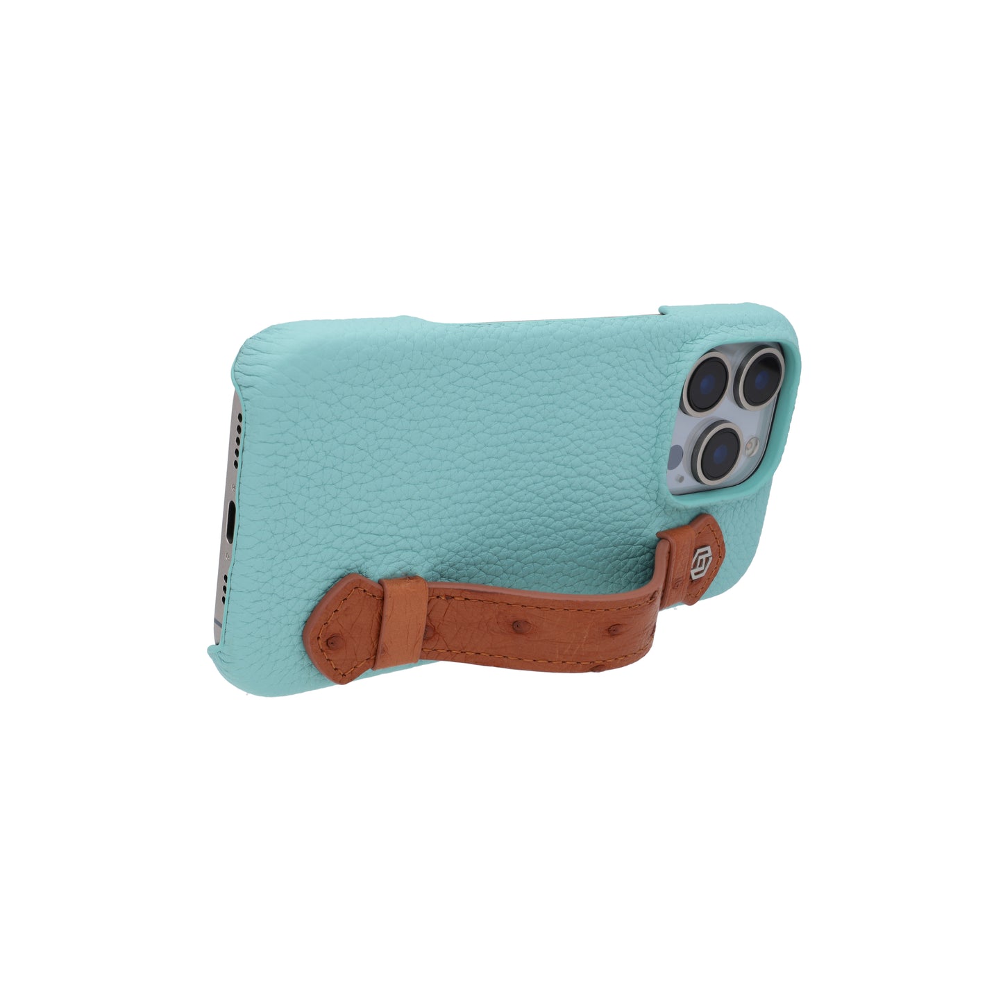 Macaron Blue with ostrich side strap Brown - iPhone 16 pro