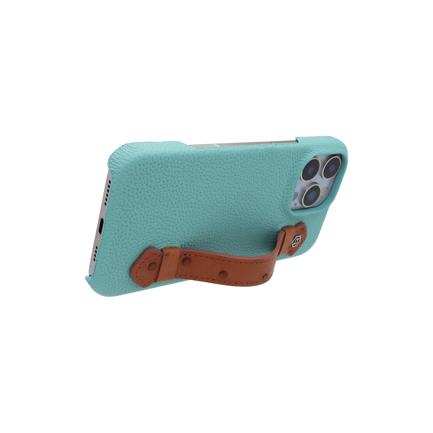 Macaron Blue with ostrich side strap Brown - iPhone 16 pro max