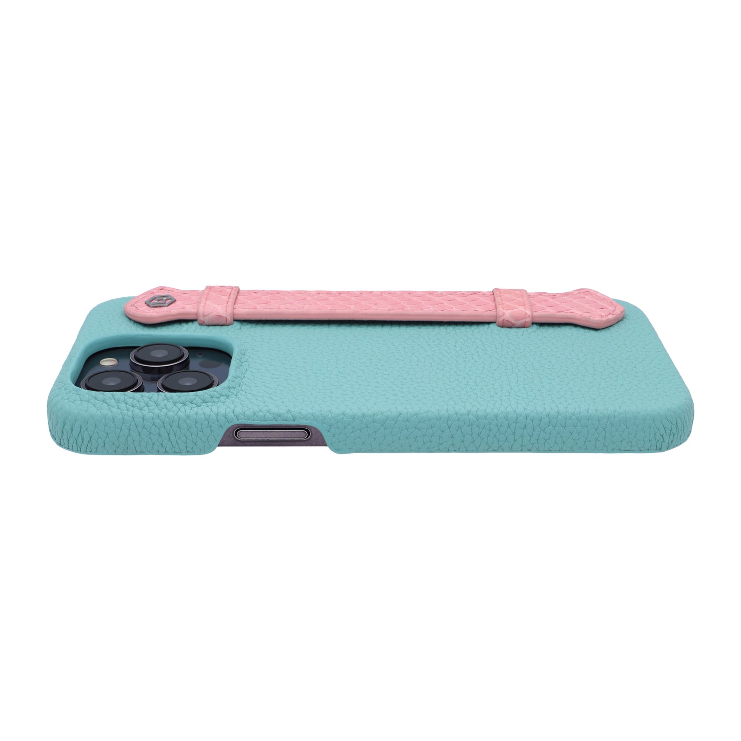 Macaron Blue with python side strap Pink - iPhone 14 pro max