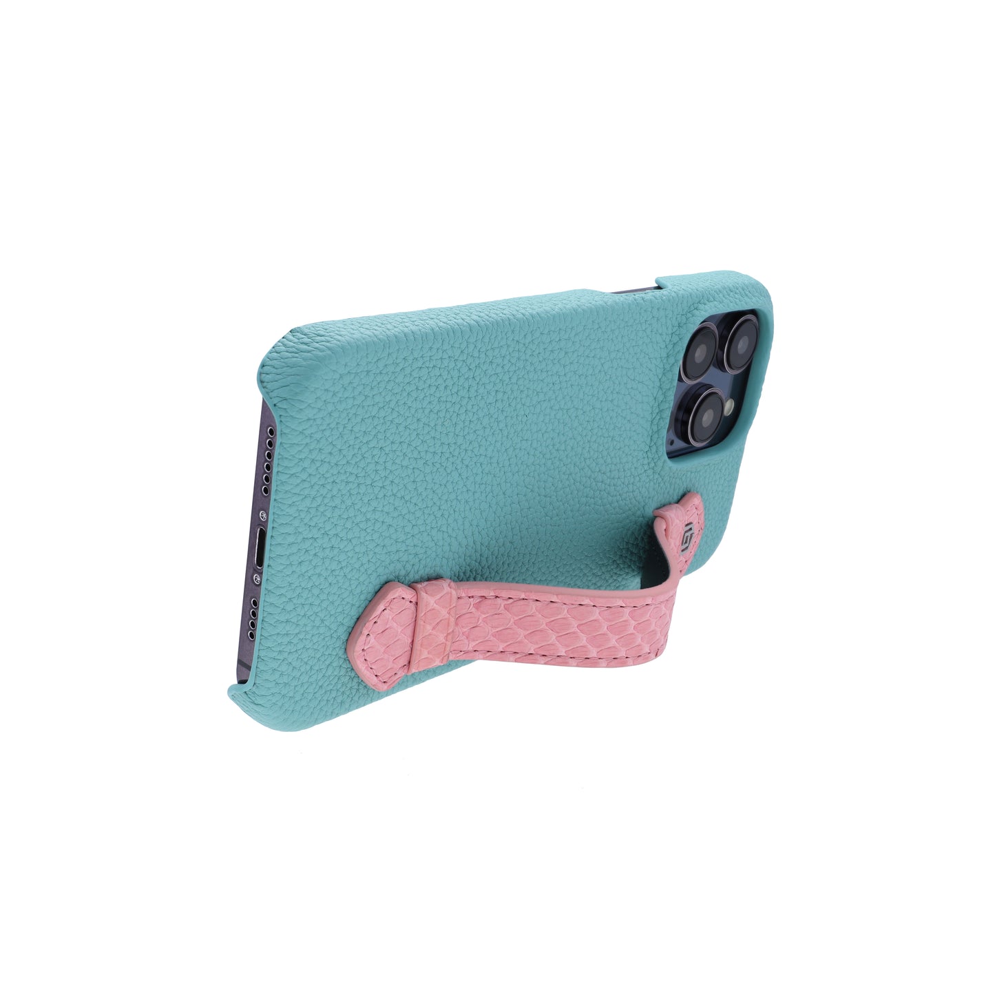 Macaron Blue with python side strap Pink - iPhone 14 pro max