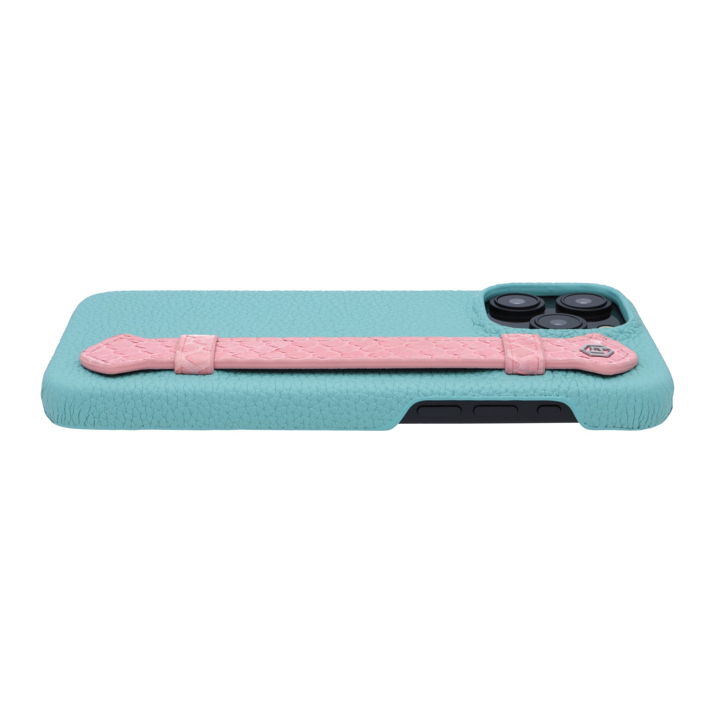 Macaron Blue with python side strap Pink - iPhone 15 pro max
