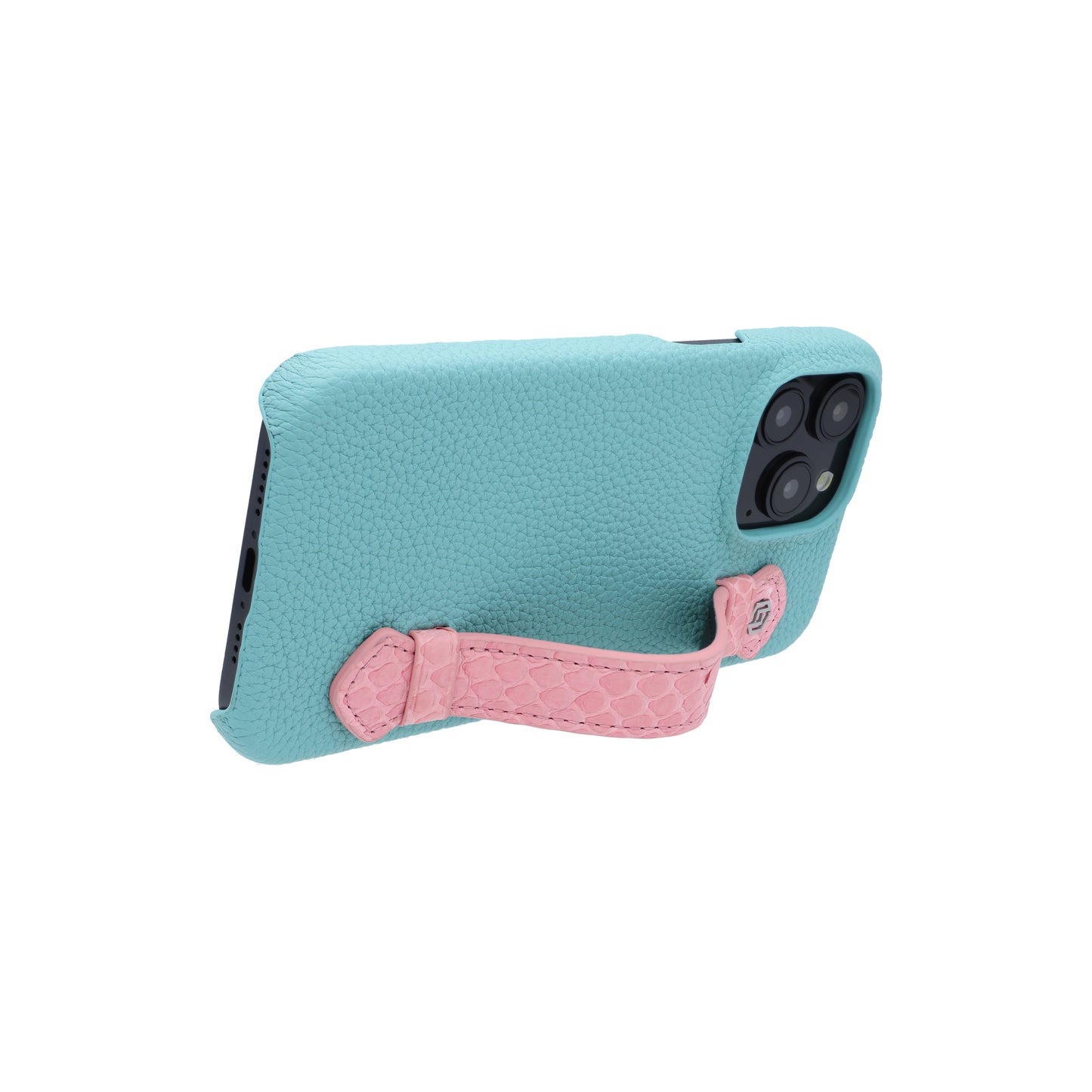 Macaron Blue with python side strap Pink - iPhone 15 pro max